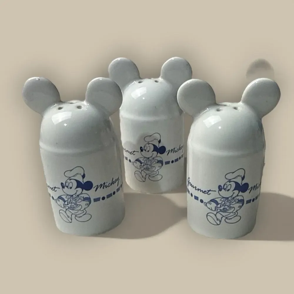Vintage Disney Gourmet Mickey Mouse Ceramic Kitchen Salt Pepper Shakers Set 3